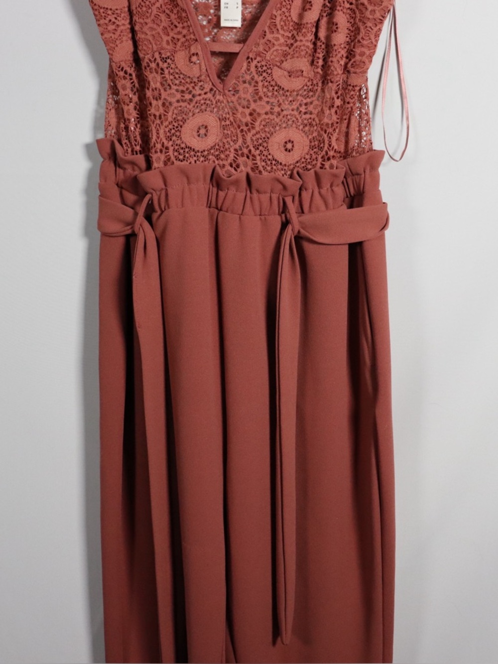 ReVamped Rust Lace Jumpsuit Women’s Small Wide Leg Belted Romper - Picture 5 of 9